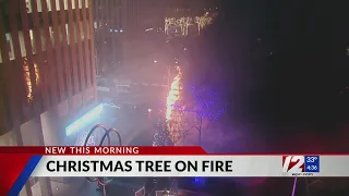 NYPD: Christmas tree set on fire outside Fox News; man in custody