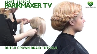 Плетение вокруг головы Dutch crown braid tutorial парикмахер тв parikmaxer.tv