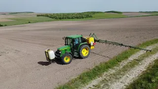 John Deere 6210 - Spraying Cotton field after sowing