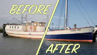 We Bought an Abandoned TRAWLER! One Year Of Boat Renovation in 15 Minutes!