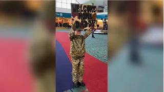 In tearful reunion, Michigan boy welcomes home Army dad in matching uniform