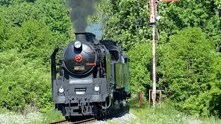 Vlak Postřižinský expres 2017 s parní lokomotivou 464 008