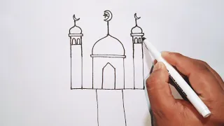 How to draw Mosque easy from 6 lines || Mosque drawing step by step