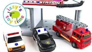 Hot Wheels Fire Trucks Ambulances and Police Cars | Fast Lane SOS Station | Fun Toy Cars
