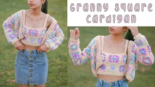 Crochet Granny Square Cardigan Tutorial | Crochet Patchwork Cardigan | Chenda DIY