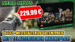 News 🔥 Mittelalterlicher Stadtplatz 10332 mit vielen Gebäuden, Minifigs und Ziege für 229,99 EUR!