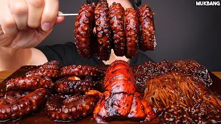 ASMR MUKBANG | 짜장불닭 팽이버섯 🐙 문어 랍스터테일 소스 듬뿍! 먹방 SPICY BLACK BEAN SEAFOOD BOIL MUSHROOM EATING SOUND