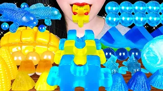 ASMR BLUE YELLOW DESSERTS 파란색 노란색 음식 BLUE WATERMELON, MANGO TANGHULU 망고탕후루, 수박젤리 EATING MUKBANG 먹방