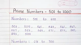 Prime Numbers between 501 to 1000