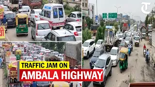 Heavy traffic jam on Chandigarh-Ambala Highway on Wednesday