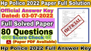 Hp Police Exam Final Answer Key 80 Questions ||Hp Police Bharti 2022 Paper Full Solution