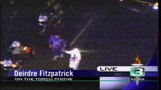 KCRA 3's Deirdre Fitzpatrick reports while running in the 2002 Olympic torch relay in Sacramento