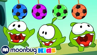 CUT THE ROPE - Om Nom plays with soccer balls! | ABC 123 Moonbug Kids | Fun Cartoons | Learning