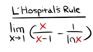 a harder L'Hospital's rule problem, limit of x/(x-1)-1/ln(x) as x goes to 1, calculus tutorial