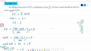 Class 8 TN Maths 4. LIFE MATHEMATICS Example4.9 By selling a bicycle for ₹4275, shopkeeper loses 5%.