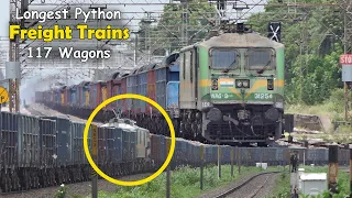 9 in 1 Longest Python Freight Trains | 117 Wagons + Four Locomotives| WAG-9 + WAG-5 | IndianRailways