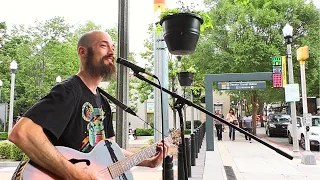 Busker Playing an Original Acoustic Rock Song in Decatur, GA
