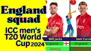 England Squad, ICC men's T20 World Cup 2024 🏏