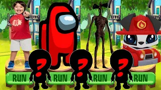 Tag with Ryan vs Among Us Rush vs Dash Tag vs Siren Head Runner - Run Gameplay All Characters Unlock