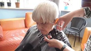 92 YEARS OLD WOMAN GOES TO SHORT GRAY PIXIE HAIRCUT