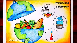World Food Safety Day Poster Drawing easy | Eat Healthy Stay Healthy Project Chart |Food Day drawing