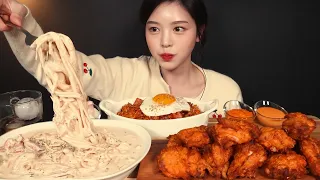 SUB)꾸덕꾸덕 매콤크림파스타에 굽네 고추바사삭 먹방! 김치볶음밥까지 리얼사운드 Cream Pasta Kimchi-bokkeumbap Chicken Mukbang ASMR