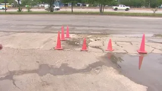 Driveway of Houston business eroding after months of water leakage from damaged fire hydrant