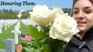 Honoring the American Fallen Soldiers with roses in France: The largest American Cemetery in Europe