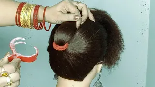 Easy Beautiful Juda Hairstyle / cute bun hairstyles F wedding for long hair done by Peehu! Hairstyle