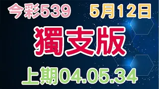 【今彩539】5月12日｜獨支版｜少年狼539｜上期命中04.05.34