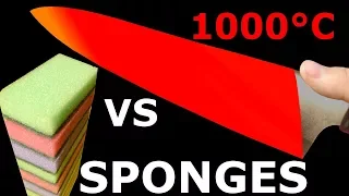 EXPERIMENT Glowing 1000 degree KNIFE VS SPONGES