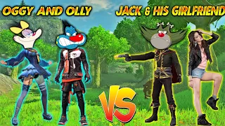 Oggy Olly Challenged By Jack & Jack Girlfriend || 2 VS 2 | Free fire Oggy | Minecraft | Triple Slot