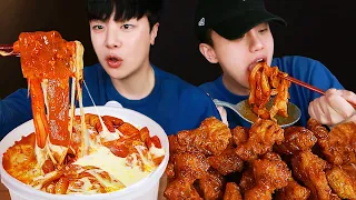 SUB)친구랑 엽떡 허니콤보 꿀조합 먹방🔥 치즈추가 엽기떡볶이 허니콤보 치킨 리얼사운드 Tteokbokki & Honey Combo Chicken Mukbang ASMR X