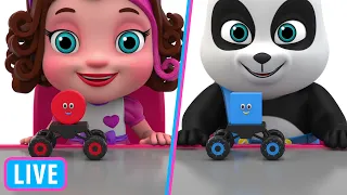 Pinky and Panda Learning Shapes with Shapes on Wheels Toys Live Stream