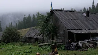 hiding from the rain in an abandoned log cabin, make cozy place to overnight