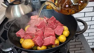 How to properly fry Meat and Potatoes to make it Tasty, Simple and Fast