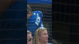 Vlad saw a young fan in the crowd with a sign that he beat cancer, so Vladdy gifted him a bat. ❤️