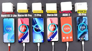 Realme Narzo 60 & Narzo 60 Pro Battery Drain And Charging Vs Nord CE 3/Lava Agni 2/Realme 11 Pro