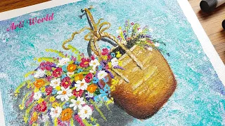 Hanging Basket of Wild flowers Painting | Acrylic Painting | Arti world