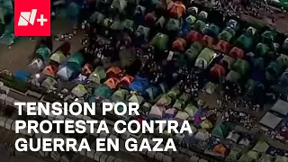 Llegan policías antimotines a Universidad de Columbia ante protestas contra guerra en Gaza