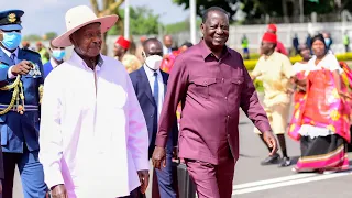 Museveni escorted by Raila Odinga as he returns to Uganda after 3-day State visit to Nairobi, Kenya
