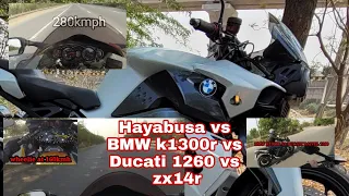 (Hayabusa) vs  (BMW k1300r) vs zx14r vs Diavel 1260 drag race at shoot day