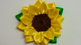 DIY Kanzashi sunflower, how to make kanzashi flower, diy flores de cinta