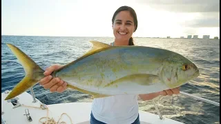 Giant Yellow Jack Caught Snapper Fishing!! Catch Clean and Cook Family Dinner!