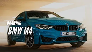 Drawing on BMW M4 m competition realistic looking and using shaded method