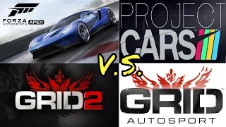 GRID 2 vs GRID AUTOSPORT vs PROJECT CARS vs FORZA 6 APEX - GAMEPLAY!