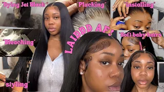 *EXTREMELY DETAILED*JET BLACK MIDDLE PART BUSS DOWN DYING,BLEACHING,PLUCKING,STYLE&INSTALL! ASHIMARY