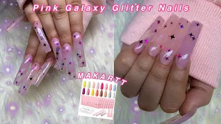 PINK GALAXY GLITTER NAILS! TRYING A NEW MAKARTT POLYGEL KIT | Polygel Nail Tutorial