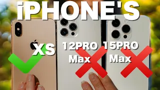 WHY is a 6 YEAR OLD iPhone BETTER?! iPHONE 15 Pro Max vs 12 Pro Max vs XS, Photo & Video comparison