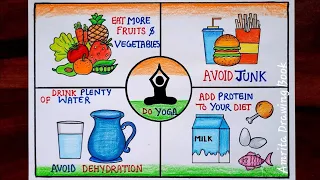 Health Day Drawing Easy | World Health Day Poster Drawing | World Health Day Poster | Eat Healthy